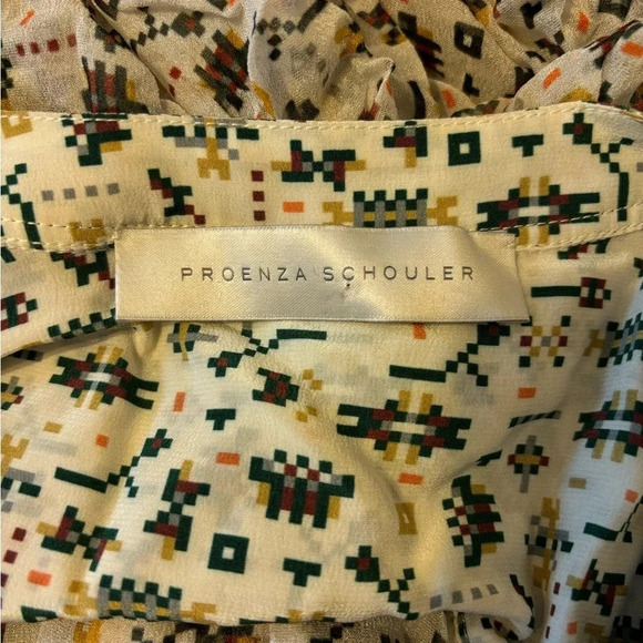 Proenza Schouler Chiffon Printed Dress Black Velvet Piping Midi Long Sleeve L - Picture 5 of 6